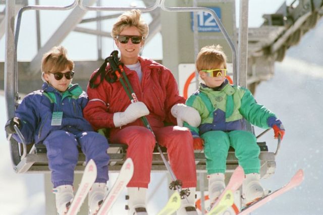 HRH The Princess Of Wales Princess Diana And Her sons William And Harry On A Ski holiday To Switze